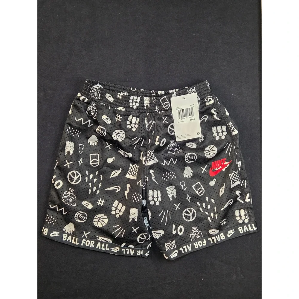 Nike Ball For All Mesh Basketball‎ Shorts Black Doodle Print Size 6 86J778-023